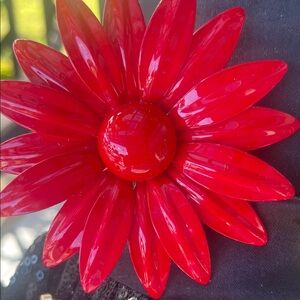 Vibrant Red Flower Brooch